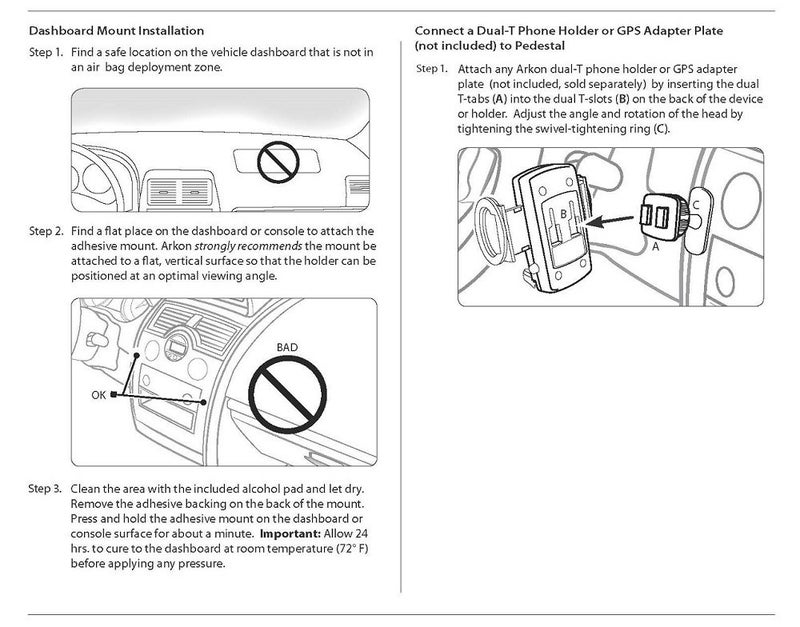 Arkon حامل ARKON اللاصق للسيارات والشاحنات | متوافق مع Dual-T | لحوامل الأجهزة اللوحية والهواتف | تصميم منخفض الارتفاع | حامل لاصق قوي | بناء مركب معزز قوي | GN010-SBH - Image 2